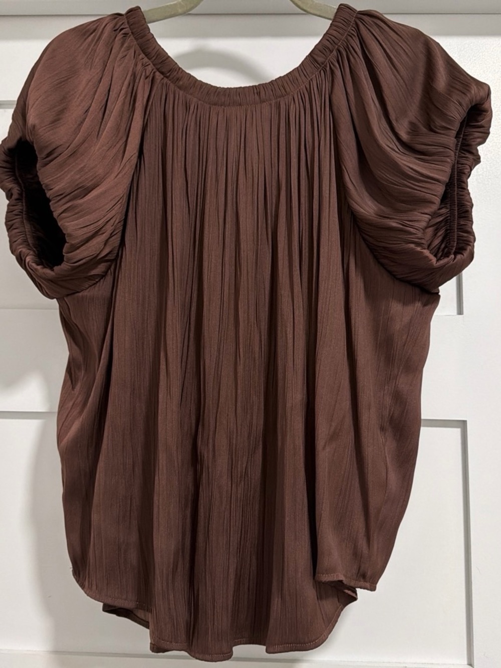 Jason Wu Chocolate Brown Pleated Short-Sleeve Blouse